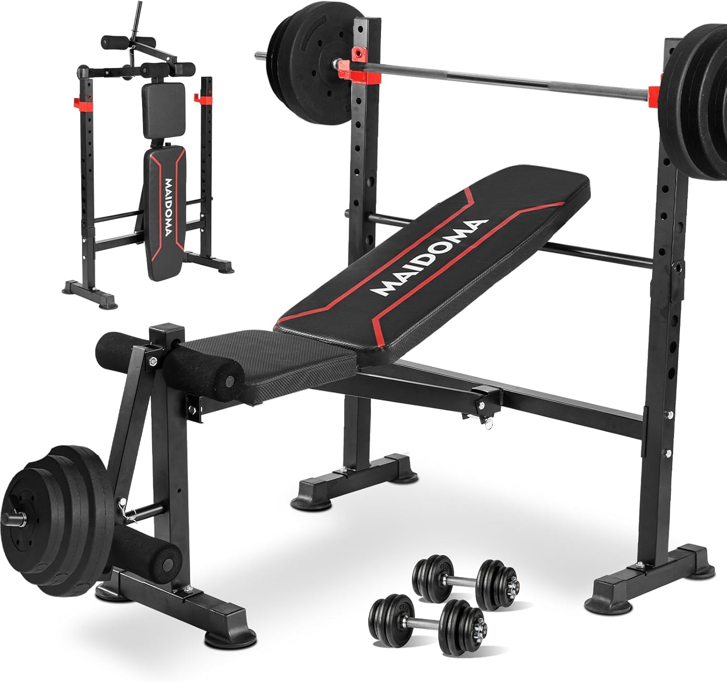1500 lbs 8-in-1 Olympic Weight Bench Set with Leg Extension, Curl, Preacher Curl, Bench Press, and Barbell Rack with Safety Bar Catches - Foldable Home Workout Bench (US Stock)