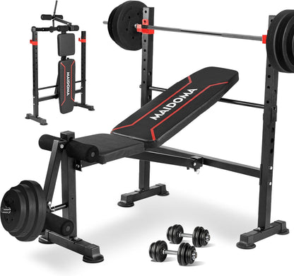 1500 lbs 8-in-1 Olympic Weight Bench Set with Leg Extension, Curl, Preacher Curl, Bench Press, and Barbell Rack with Safety Bar Catches - Foldable Home Workout Bench (US Stock)