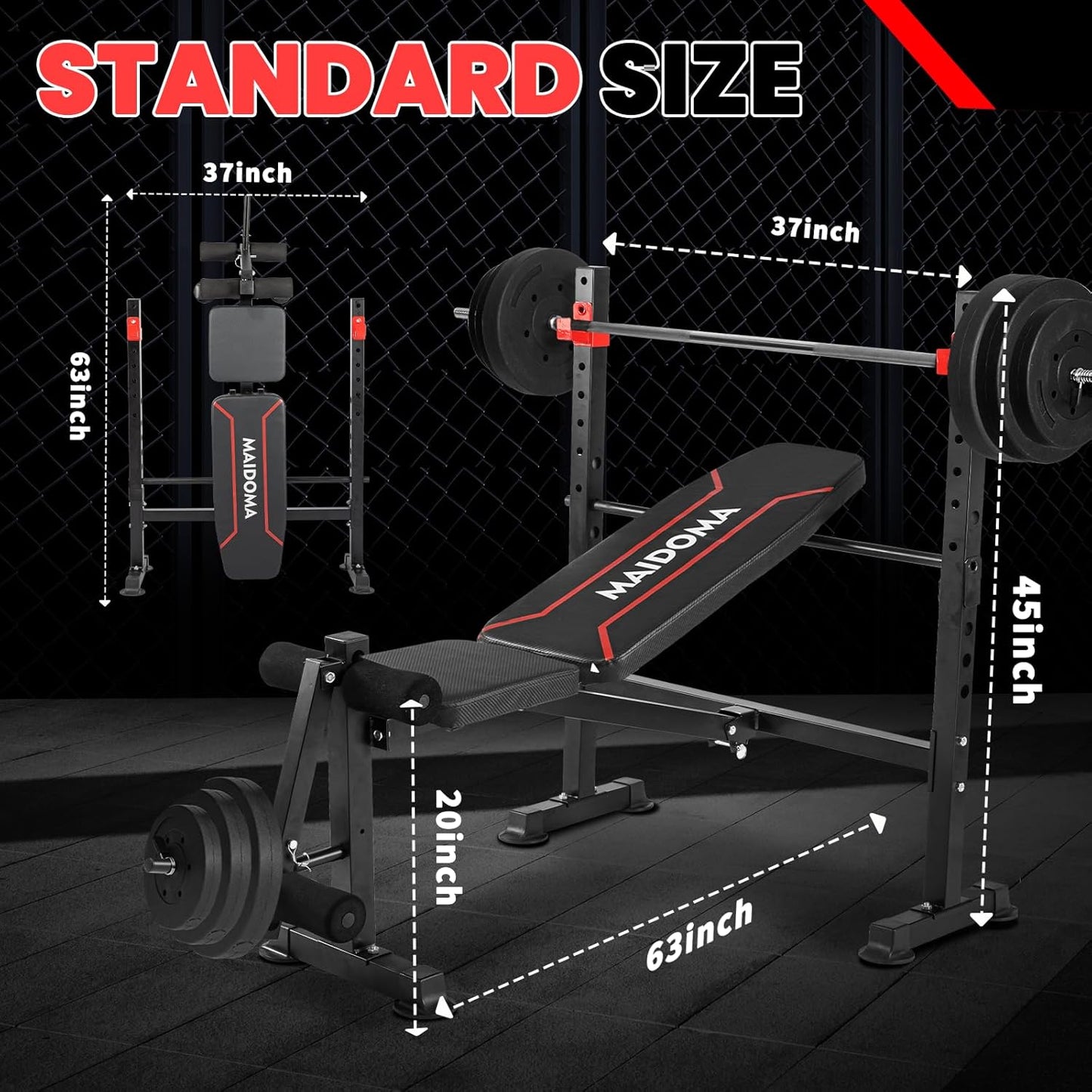 1500 lbs 8-in-1 Olympic Weight Bench Set with Leg Extension, Curl, Preacher Curl, Bench Press, and Barbell Rack with Safety Bar Catches - Foldable Home Workout Bench (US Stock)