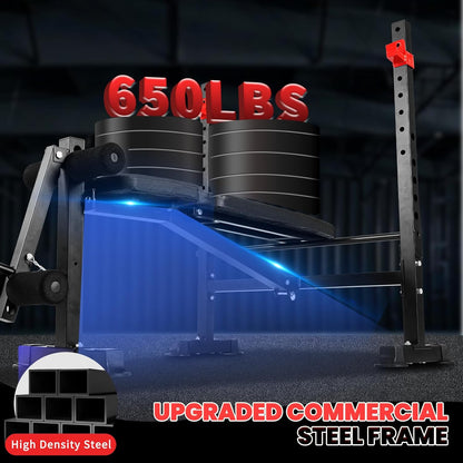 1500 lbs 8-in-1 Olympic Weight Bench Set with Leg Extension, Curl, Preacher Curl, Bench Press, and Barbell Rack with Safety Bar Catches - Foldable Home Workout Bench (US Stock)