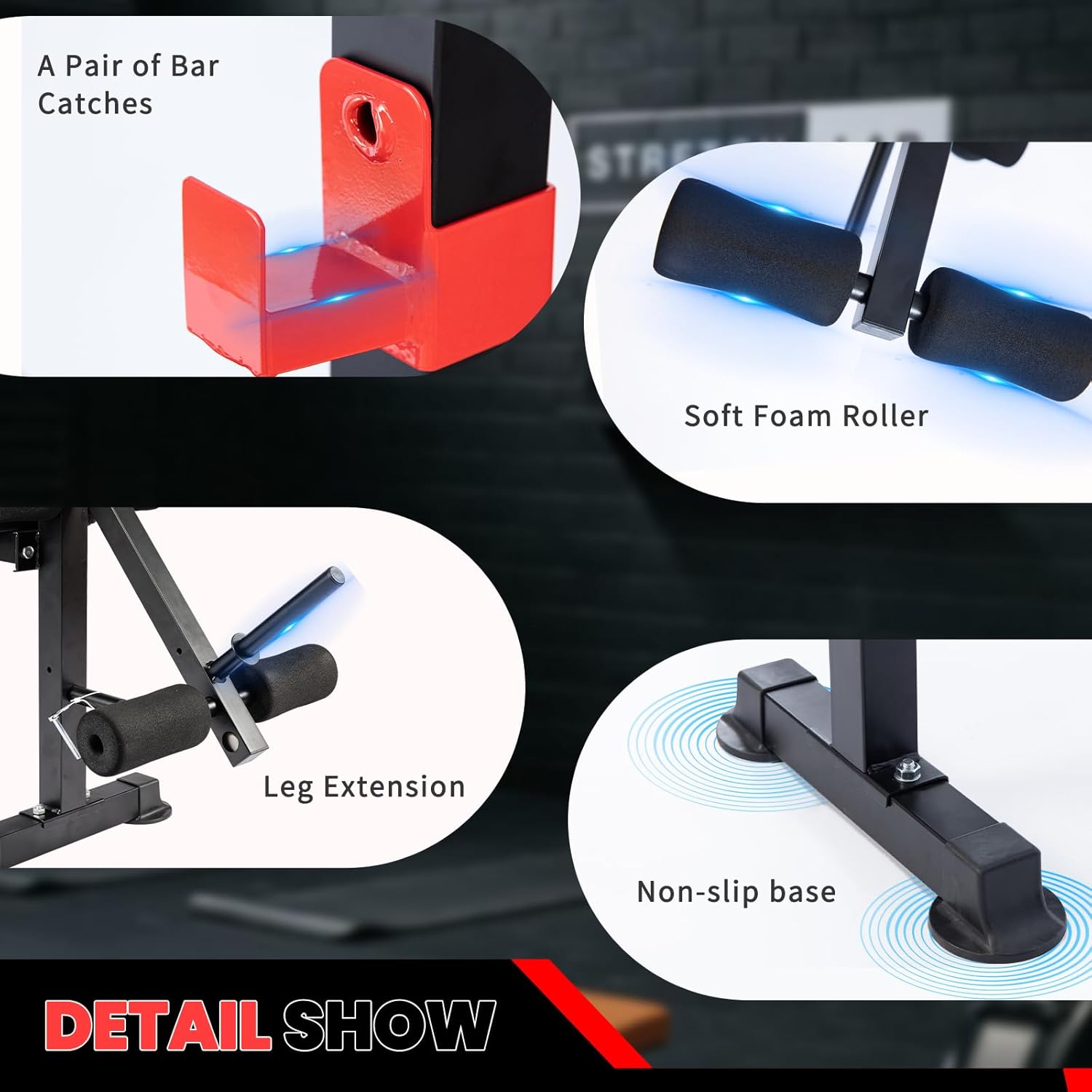 1500 lbs 8-in-1 Olympic Weight Bench Set with Leg Extension, Curl, Preacher Curl, Bench Press, and Barbell Rack with Safety Bar Catches - Foldable Home Workout Bench (US Stock)