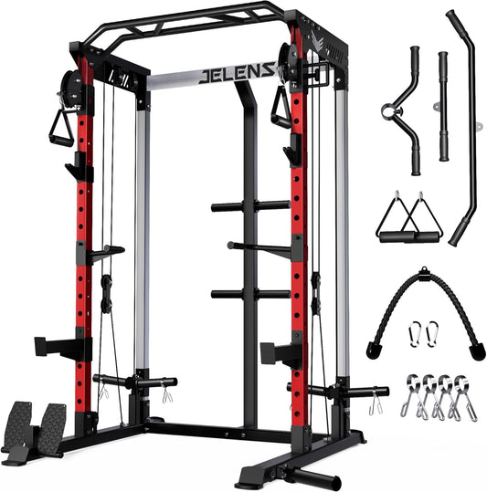Power Cage, 2000LBS Multi-Function C21 Power Rack with Dual Pulley Cable Crossover System, All-In-One Squat Rack with More Training Attachments
